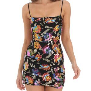 Strappy Multicolor Sequin Dress in Black